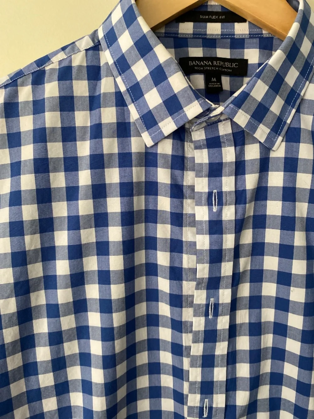 Banana Republic Slim Flex Fit Tech Stretch Cotton Shirt Mens Medium Blue Gingham